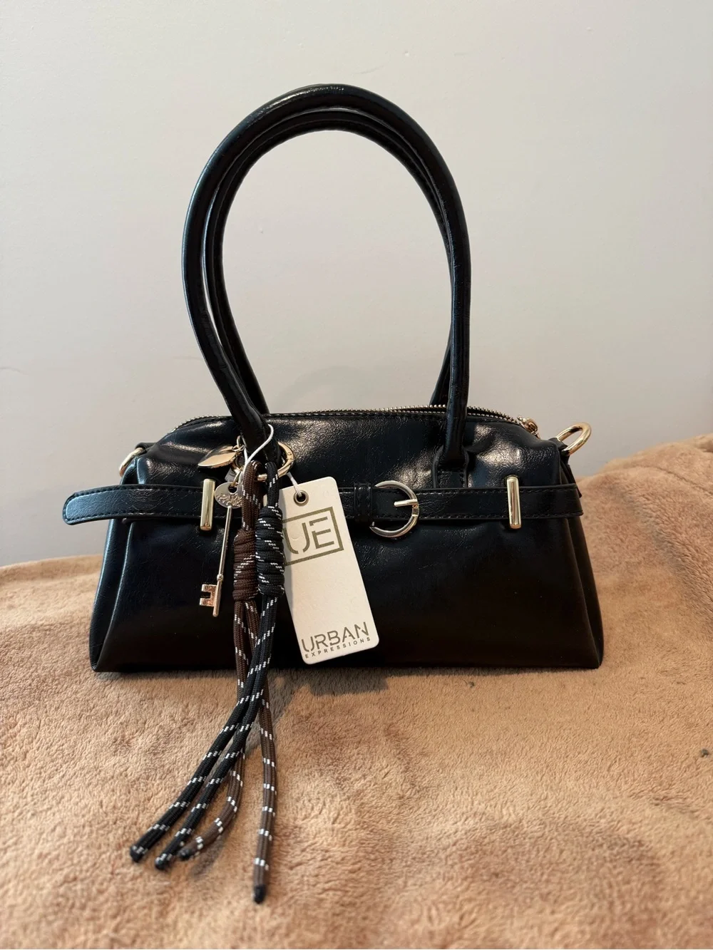 Urban Expressions Black Satchel with Tassel Charm